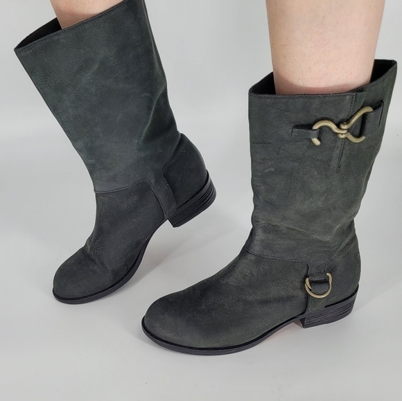 Cole Haan nike air technology brass buckle distressed black leather boot 10 - Picture 6 of 14